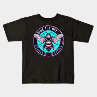 Psychedelic Save the bees logo Kids T-Shirt